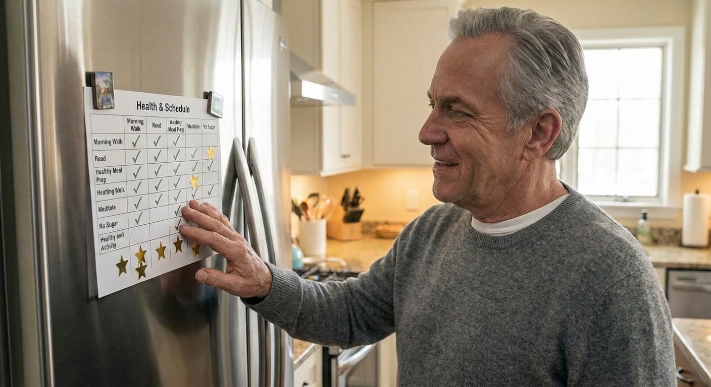 John's weekly habit tracking chart showing progressive implementation of changes