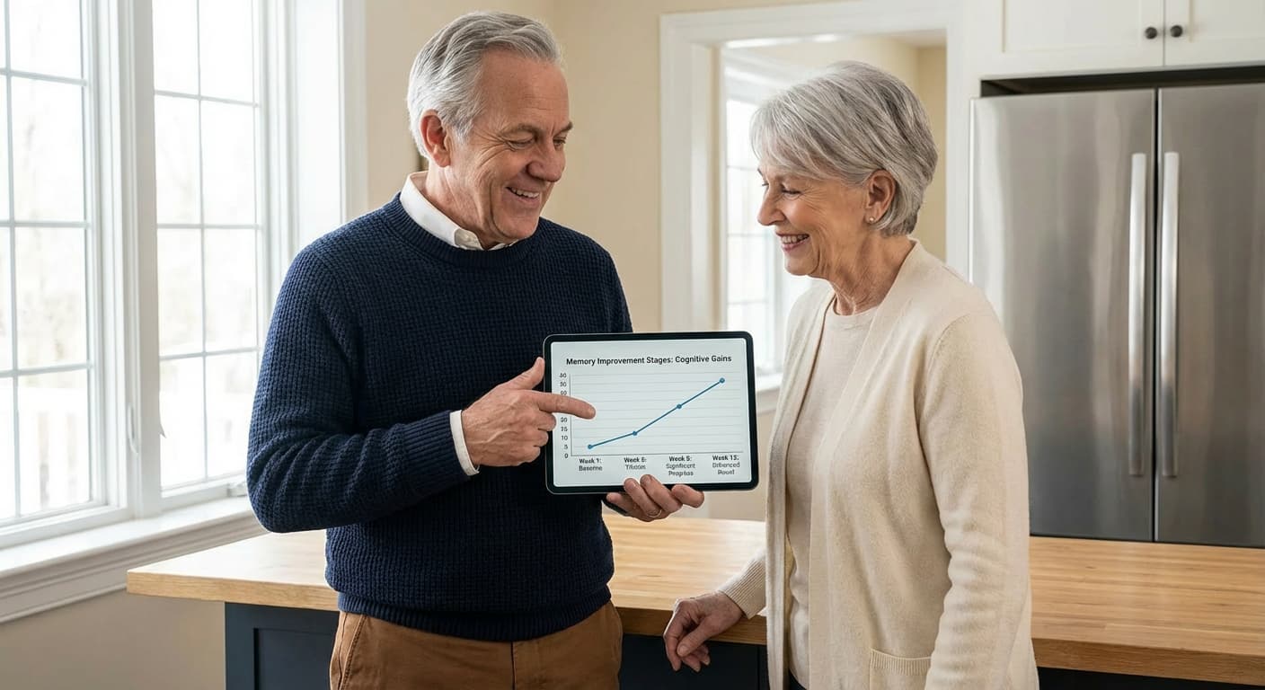 Graph showing John's progressive memory test score improvements over 9 months