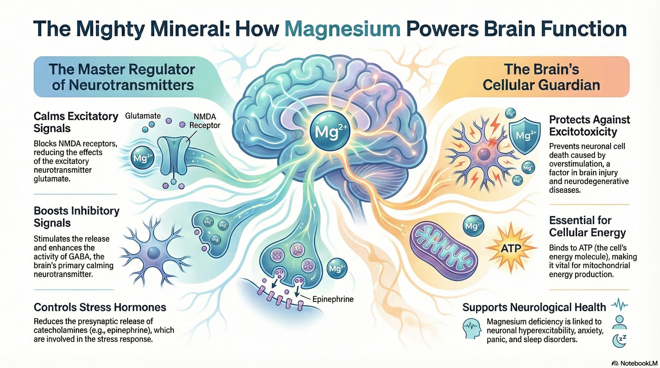 Chart showing magnesium's multiple roles in brain function and cognition
