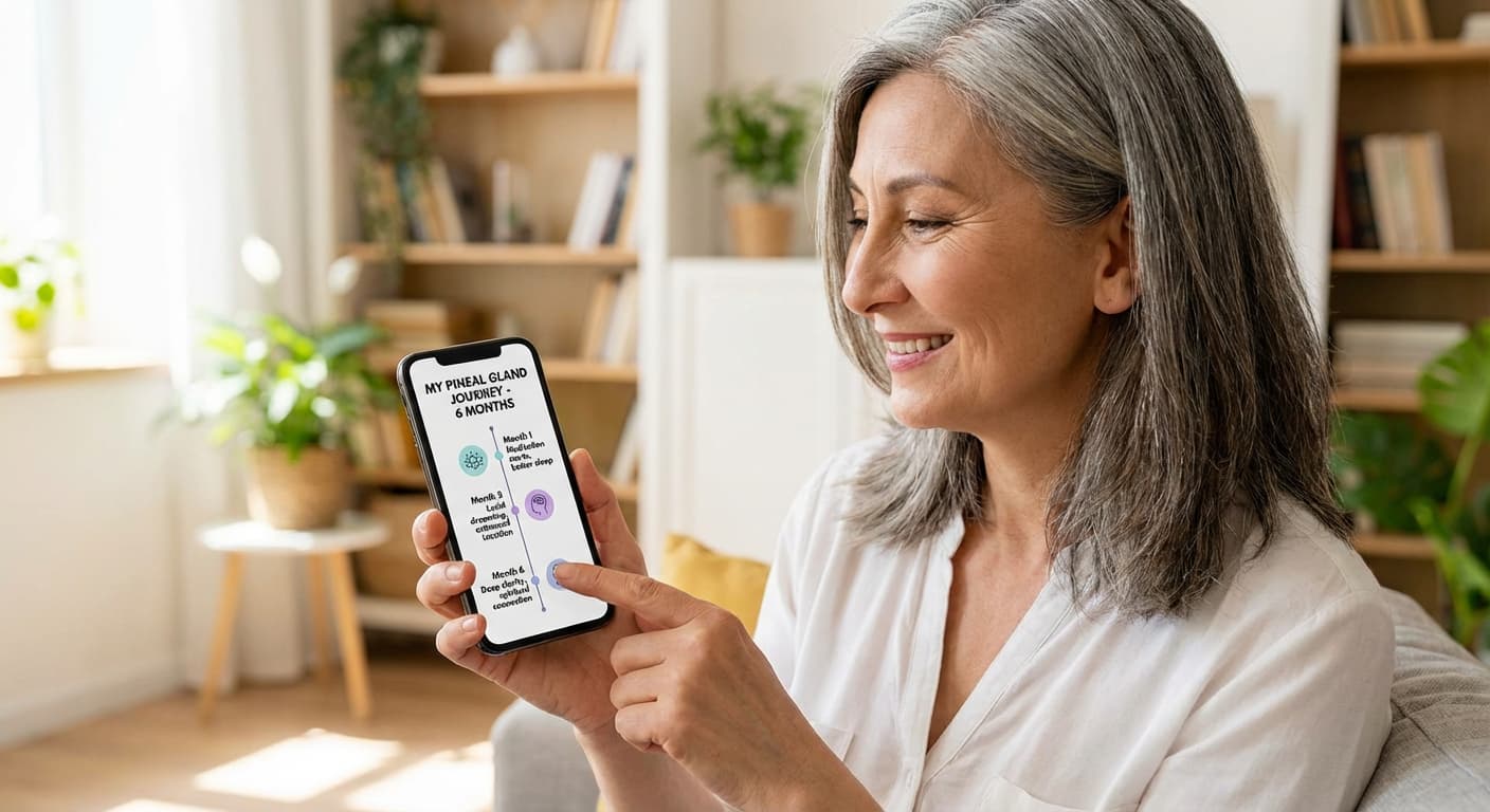 Timeline chart showing progressive pineal activation stages over 6 months