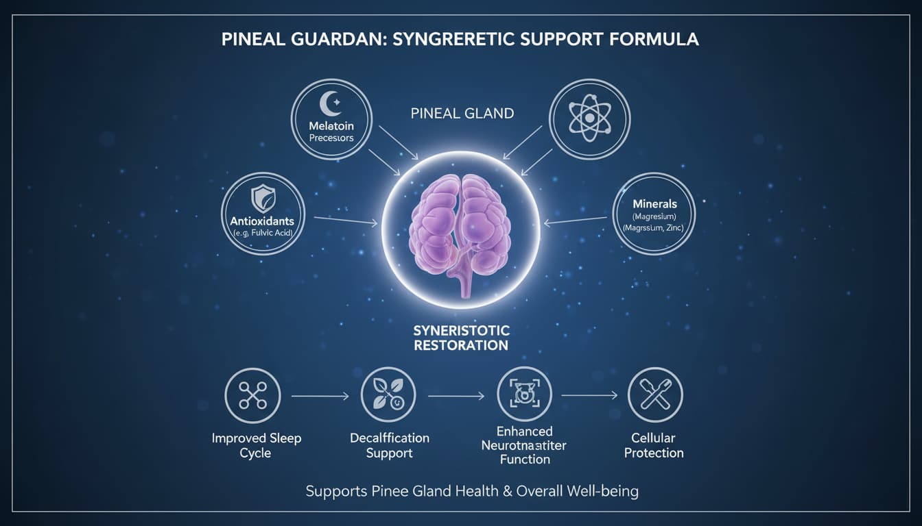 Diagram showing synergistic effects of Pineal Guardian ingredients on pineal gland restoration