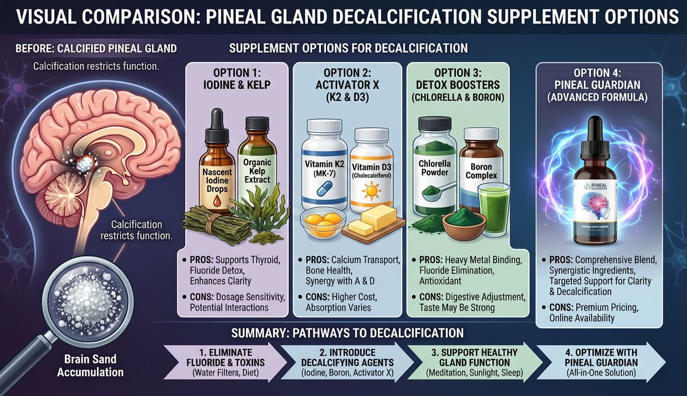 Visual comparison of supplement options for pineal decalcification
